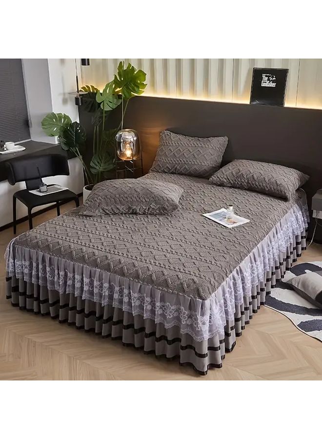 Off White Lace Bed Skirt Set With 2 Pillowcases 59 06 By 78 74 Inches - Image 4